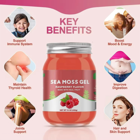 Sea Moss Gel (Raspberry Flavor) with health benefits.